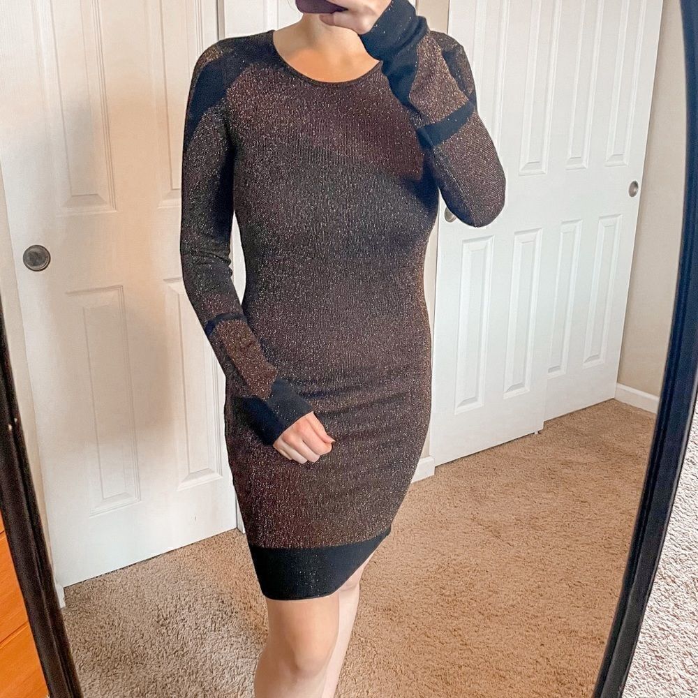Maje Bodycon Sweater Dress Long Sleeve Glitter XS